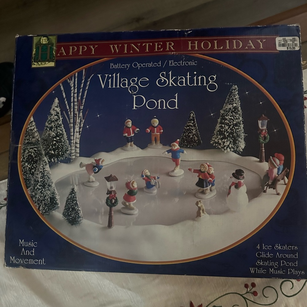 Happy Winter Holiday Village Anmated Skating Musical Pond - read description
